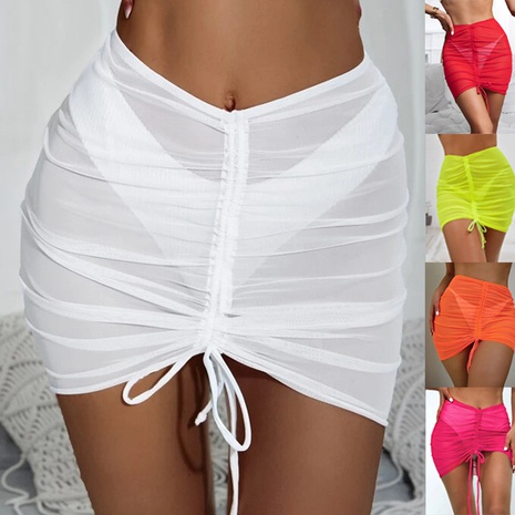 mode couleur unie plissé plage bikini jupe courte en gros's discount tags