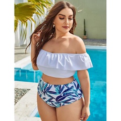new bikini print one-shoulder lotus leaf cover belly plus size swimsuit