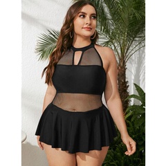 fashion swimsuit skirt one-piece black mesh large size swimsuit