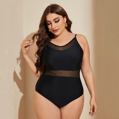 fashion black large size simple solid color one-piece swimsuit