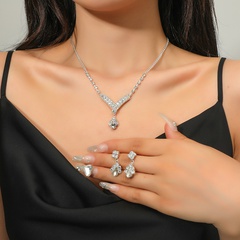 fashion bridal simple geometric diamond alloy necklace earring set