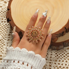 Fashion retro court exaggerated diamond pearl flower open ring