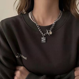 Square black and white checkerboard pendant alloy necklace fashionpicture8