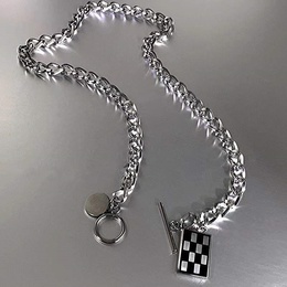 Square black and white checkerboard pendant alloy necklace fashionpicture10