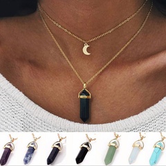 fashion simple moon hexagonal column new women's geometric pendant alloy necklace