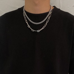 nouveau collier en alliage à double couche de couture hip-hop rétro simple accessoires pour hommes