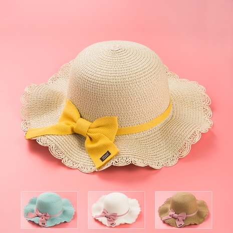 primavera y verano nuevo arco sombrero de paja niñas lindo viaje sombrero para el sol's discount tags