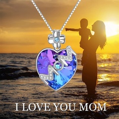 nouvelle mode cadeau de fête des mères fleur en forme de coeur collier en métal diamant coloré