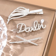 3-piece silver rhinestone fashion English letter feather hairpin set