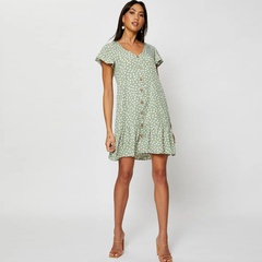 2022 summer new short-sleeved V-neck polka dot print dress
