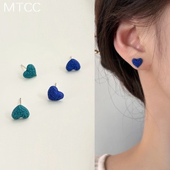 retro heart-shaped blue green small stud earrings