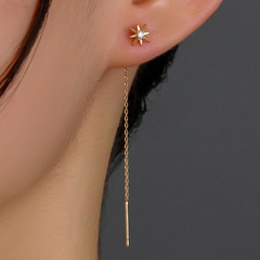 A pair of new simple copper micro-encrusted zircon hexagram pendant tassel pierced earrings