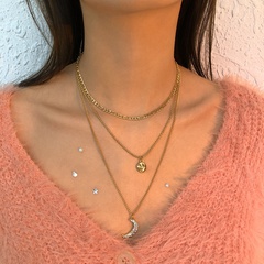 fashion multi-layered moon pendant geometric alloy necklace