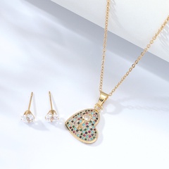 Edelstahlfarbener Zirkon Galvanik 18K Gold Key Heart Halskette Ohrringe Set