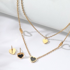 fashion stainless steel electroplating 18K gold heart-shaped double-layer necklace earrings set