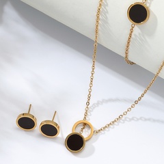simple stainless steel electroplating 18K gold disc necklace earrings bracelet set
