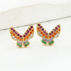 simple copper inlaid colorful zircon electroplating 18K gold butterfly earrings