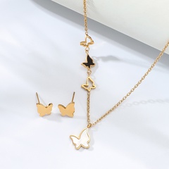 Edelstahl-Galvanik 18 Karat Gold klebrige Muschel Schmetterling Halskette Ohrringe Set