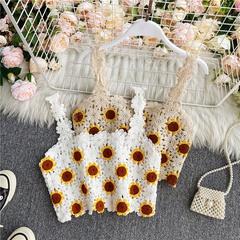 2022 new retro embroidered hollow high waist short knitted camisole