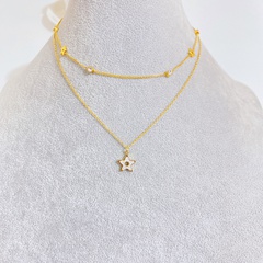 Fashion double layered titanium steel necklace diamond clavicle chain