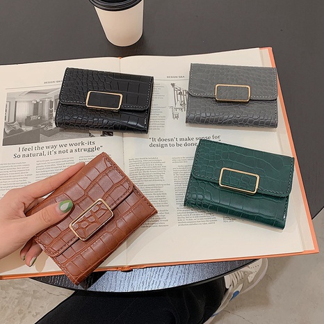 women's short new fashion stone pattern embossed buckle  three-fold card bag11.5*10*2cm's discount tags