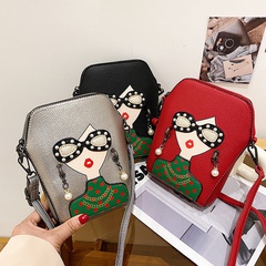 cute cartoon printing contrast color small square messenger shoulder bag 13*20*6cm