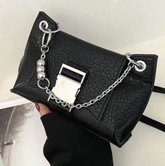 korean style all-black stone pattern metal chain shoulder messenger bag 15*22*6cm