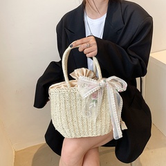 korean style braided lace bows straw woven handbag 23*19*13cm