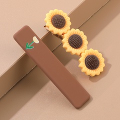 2 Pieces Creative Sunflower Brown Bangs Clip Women's Hair Clip Set