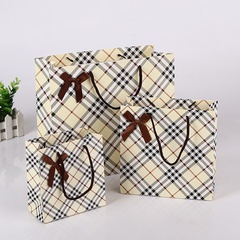 Wholesale bow plaid gift tote bag white cardboard gift paper bag