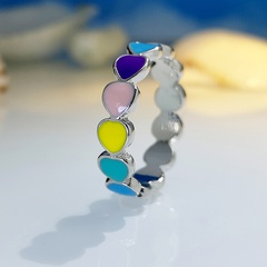 fashion contrast color dripping oil heart ring