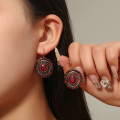 Retro bohemian ethnic style women's round alloy diamond earrings