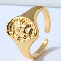 fashion geometric irregular portrait carved wide open copper ring