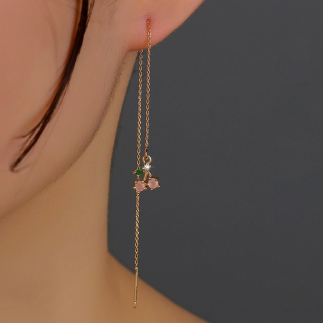 new cherry element pendant copper inlaid zircon tassel pierced earrings's discount tags