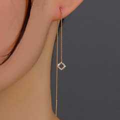 new jewelry minimalist diamond-shaped copper inlaid zircon tassel earrings