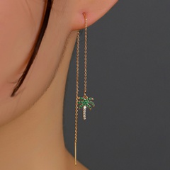 Fashion new jewelry copper zircon coconut tree tassel pierced earrings