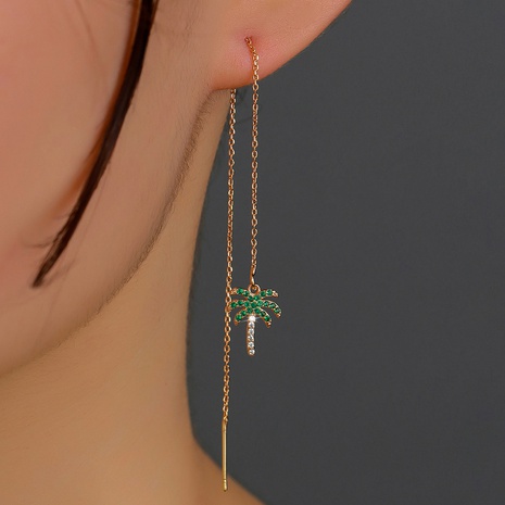 Fashion new jewelry copper zircon coconut tree tassel pierced earrings's discount tags