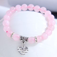 pendentif coeur de lettrage en métal de mode bracelet en pierre de cristal rose