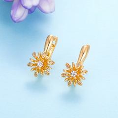 Fashion Floral Sunflower Copper Inlaid Zircon Earrings