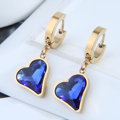 Korean fashion shining peach heart blue gem titanium steel earrings