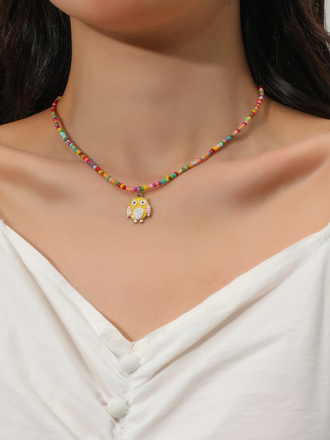 Collar con colgante de búho arcoíris con cuentas de acrílico colorido para mujer's discount tags