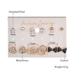 Fashion Stud Bow Peach Heart 6 Pairs Earrings Combination Card Set