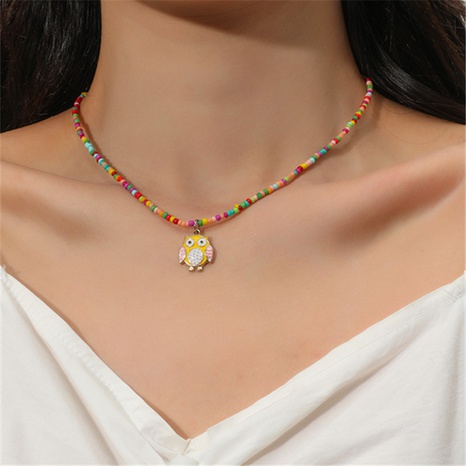 Colorful rainbow acrylic beaded owl pendant necklace women's discount tags
