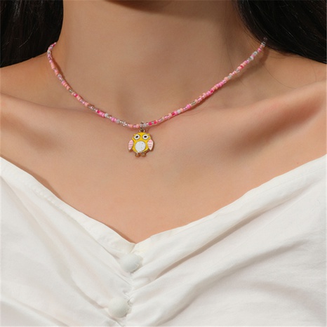 Mode Acryl Perlen rosa Eule Anhänger kreative Halskette Frauen's discount tags