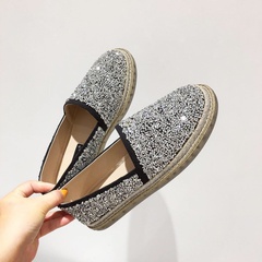 Korean style spring and autumn new round head rhinestone fisherman shoes flat straw woven loafers