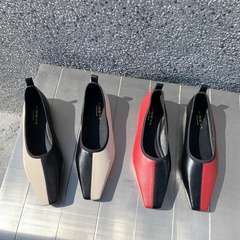 neue Mode Kontrastfarbe flachen Mund quadratische Zehe flache Beanie Schuhe