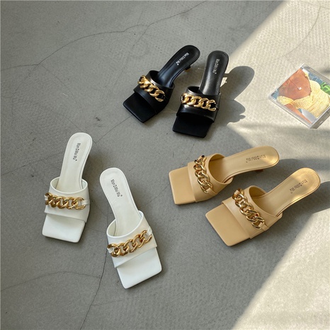 simple solid color hollow chain square head chain sandals's discount tags