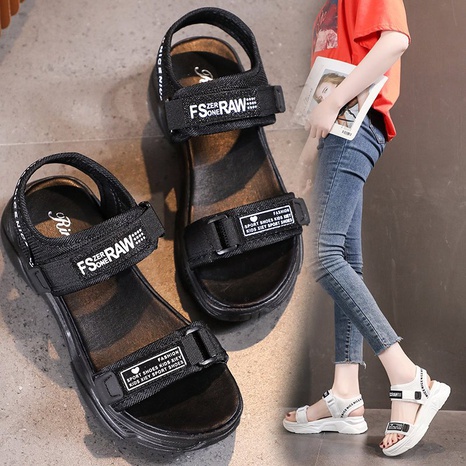 simple low-heeled muffin sports sandals open toe Velcro casual sandals's discount tags