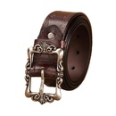 Twocolor womens retro cowhide new wide embossed pattern casual belt leatherpicture8