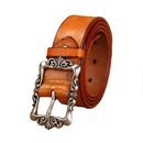 Twocolor womens retro cowhide new wide embossed pattern casual belt leatherpicture10